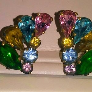 Vintage Czech Fruit Salad Rhinestone Earrings